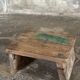 Tabouret d'appoint en teck upcyclé, traces de chromie verte