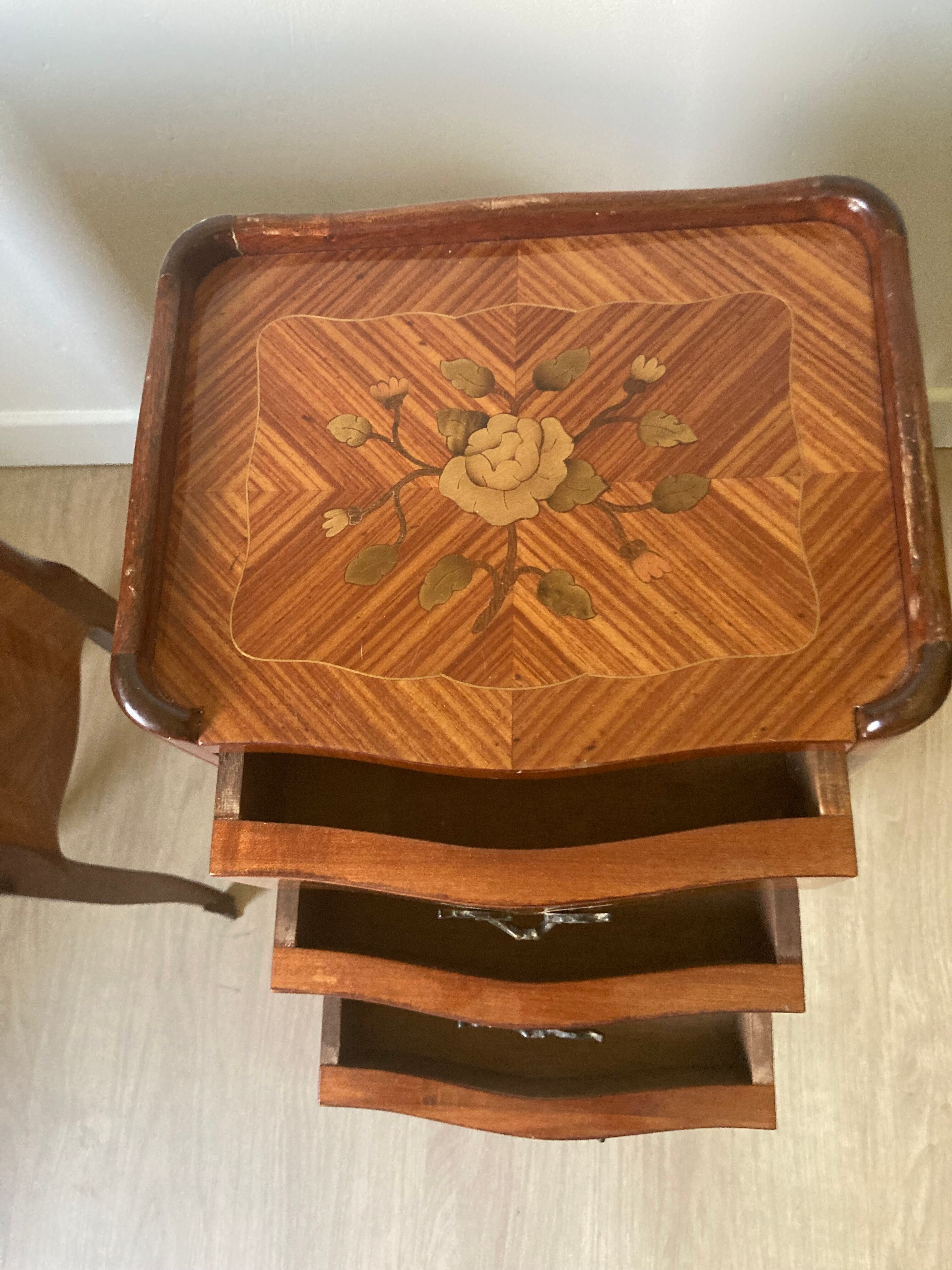 Set of 2 rosewood and marquetry bedside tables