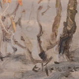 Post impressionist swedish snowscape with soft golden light