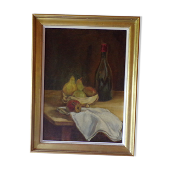 Painting Still Life oil on panel with its wooden frame