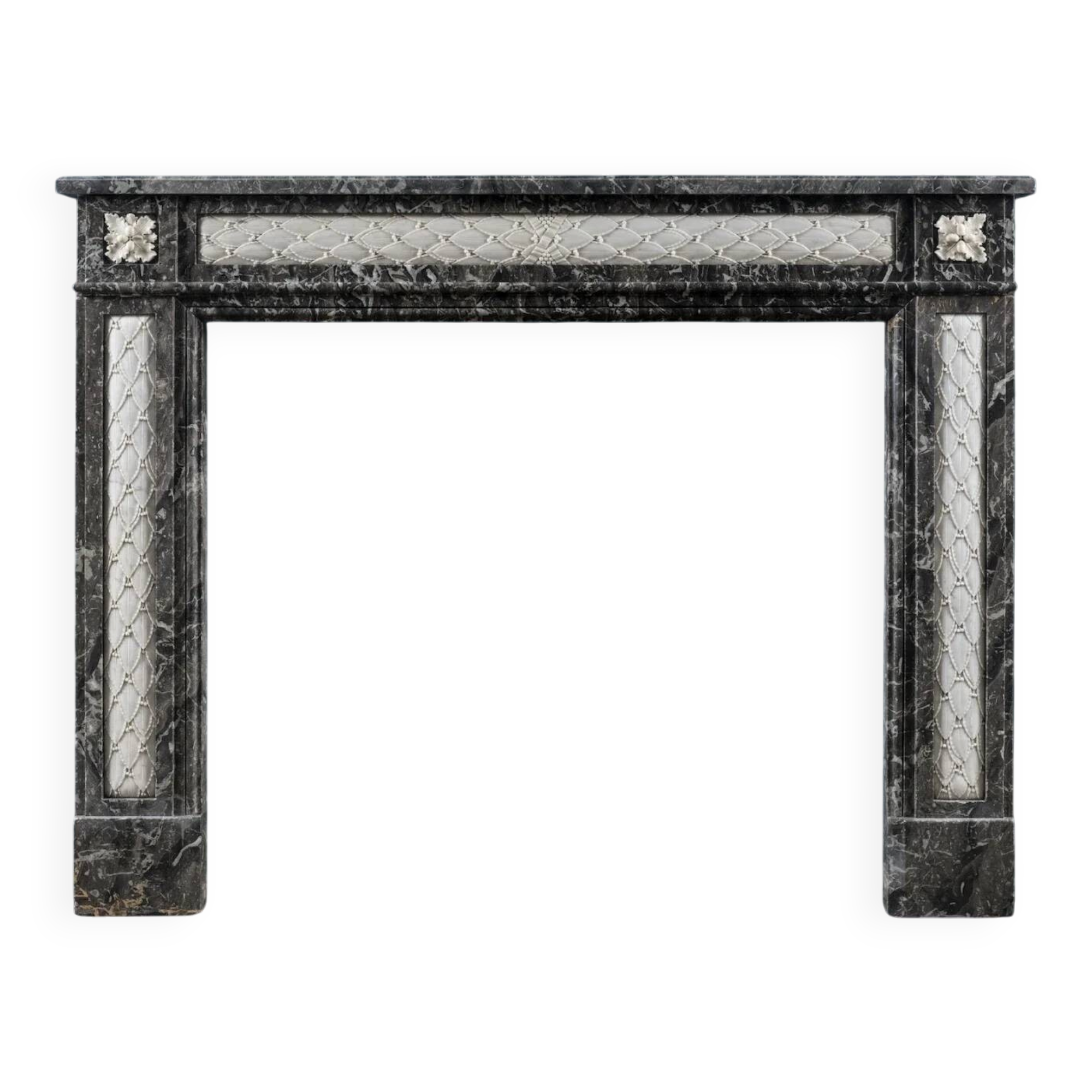 Nineteenth century French fireplace surround in grey St Anne and statuary marble