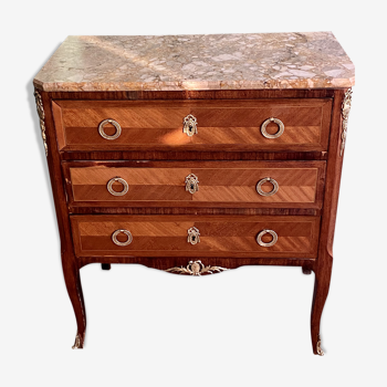 Small Louis XV-style chest of drawers  in veneer and bronze