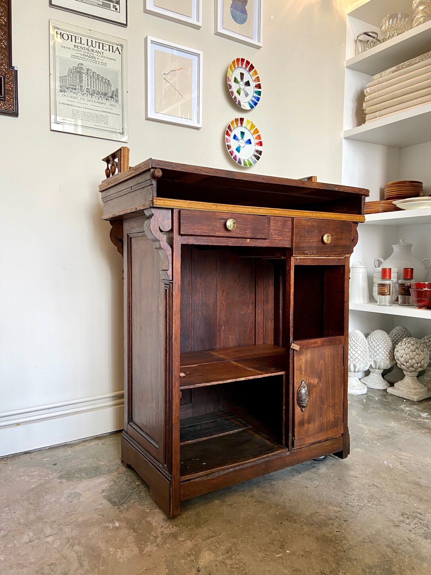 Counter, reception furniture in solid wood early twentieth century