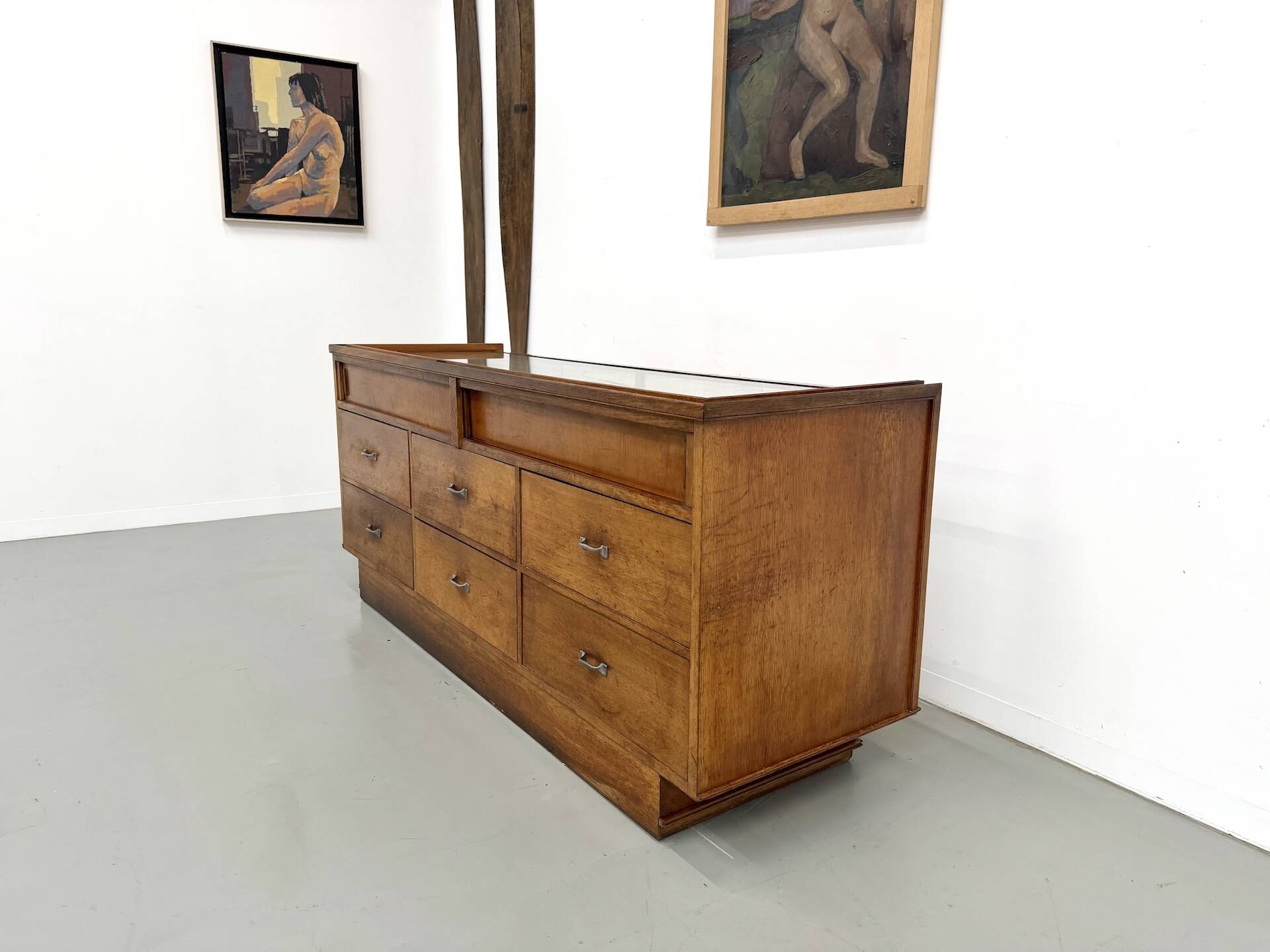 Vintage Siegel Paris workbench in oak and glass – 1950