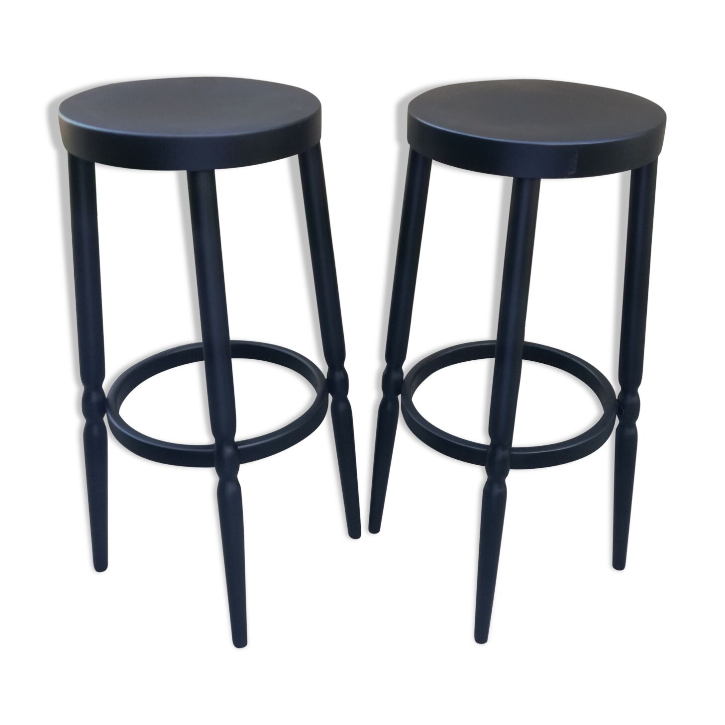 Tabourets peints en noir, set de 2