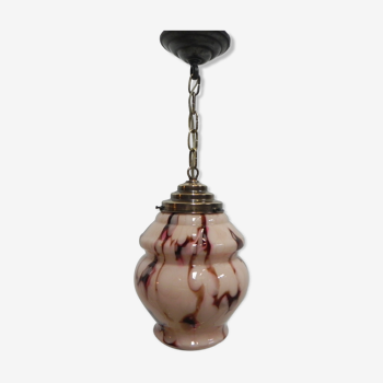 Art Deco hanging lamp with marbled salmon-coloured shade