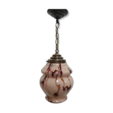 Art Deco hanging lamp with marbled salmon-coloured shade