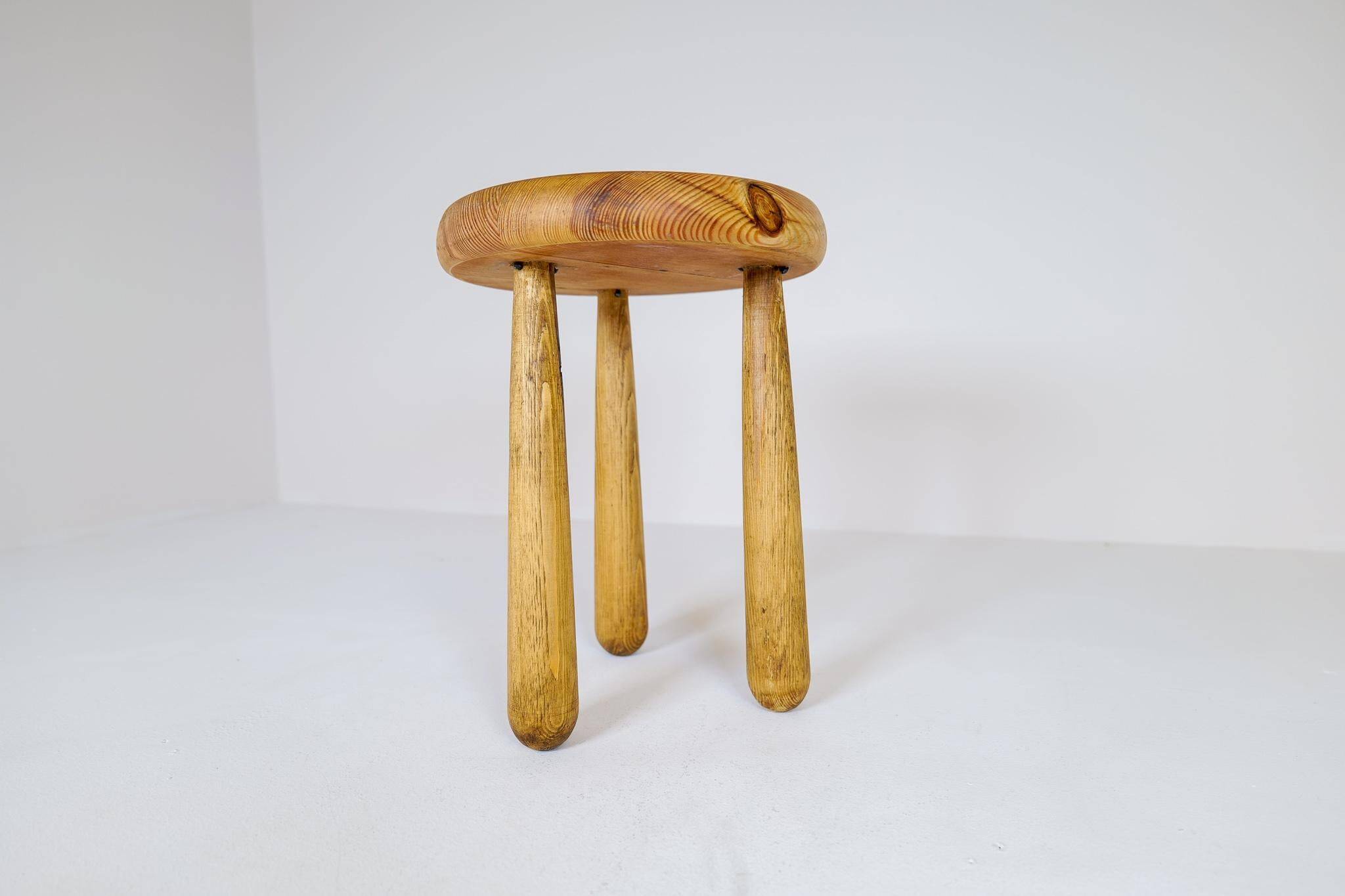 Modern Scandinavian Sculptural Stool, Pine, Sweden, 1970s