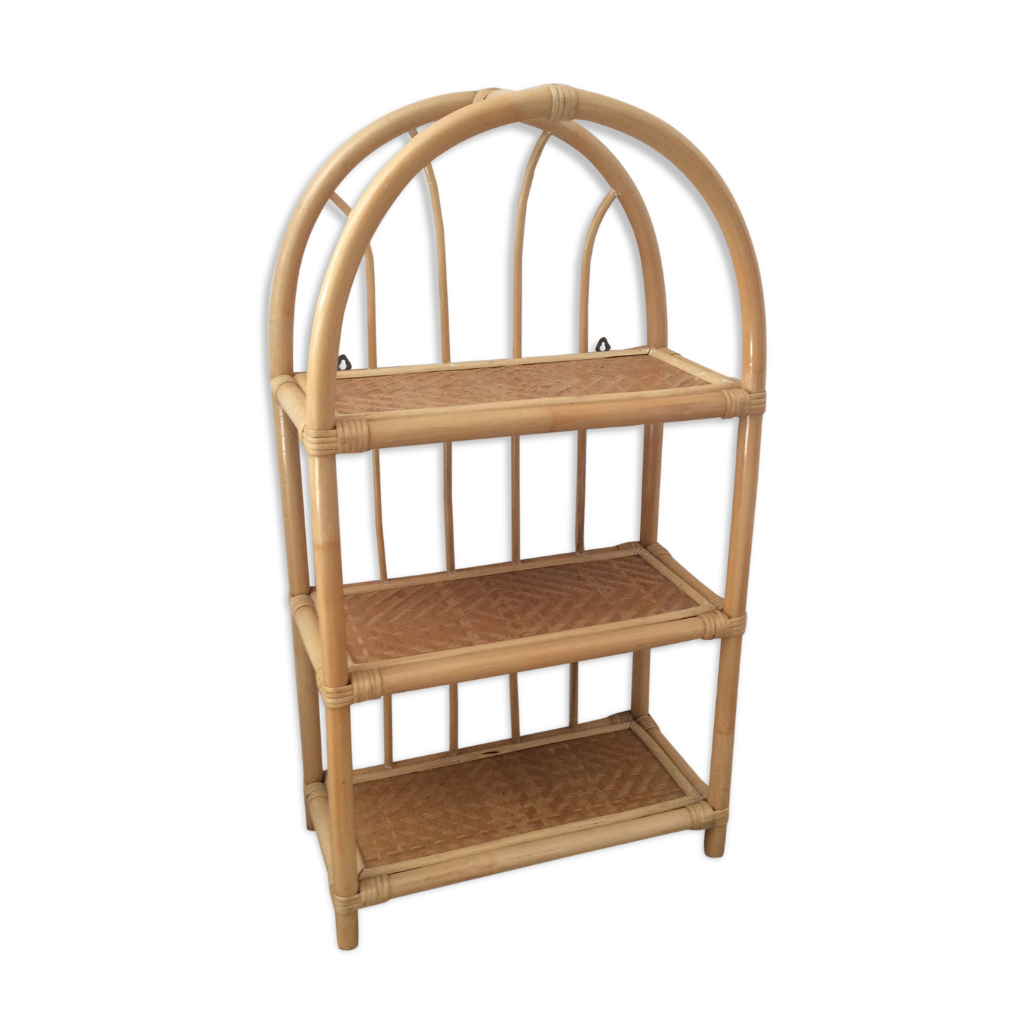 1970s rattan bamboo shelf