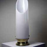 Grande lampe vintage années 50-60 tube plexiglas opalescent support métal doré