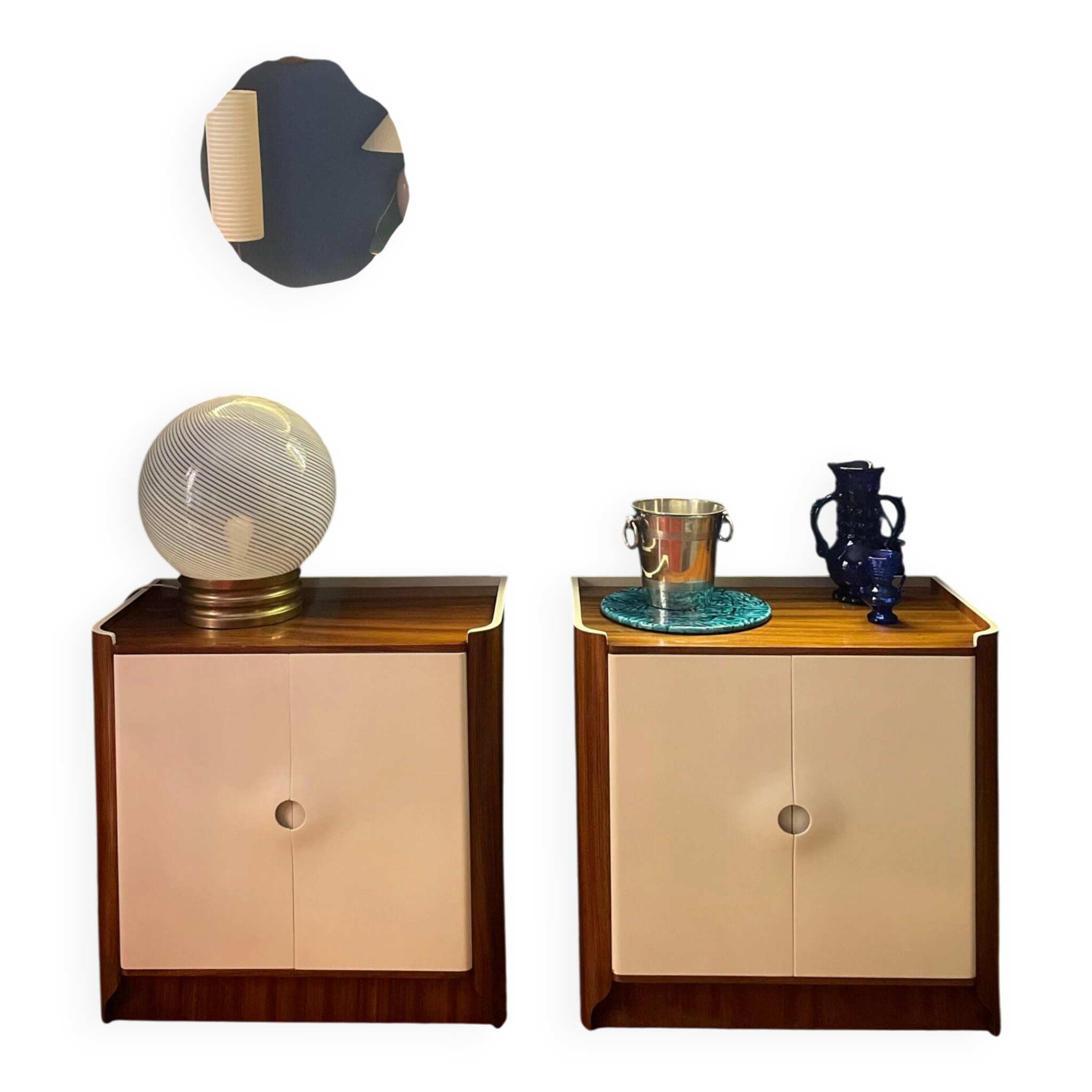 Backlit mirror designed by Gio Ponti in wood and lacquer. Italy, 1970s.