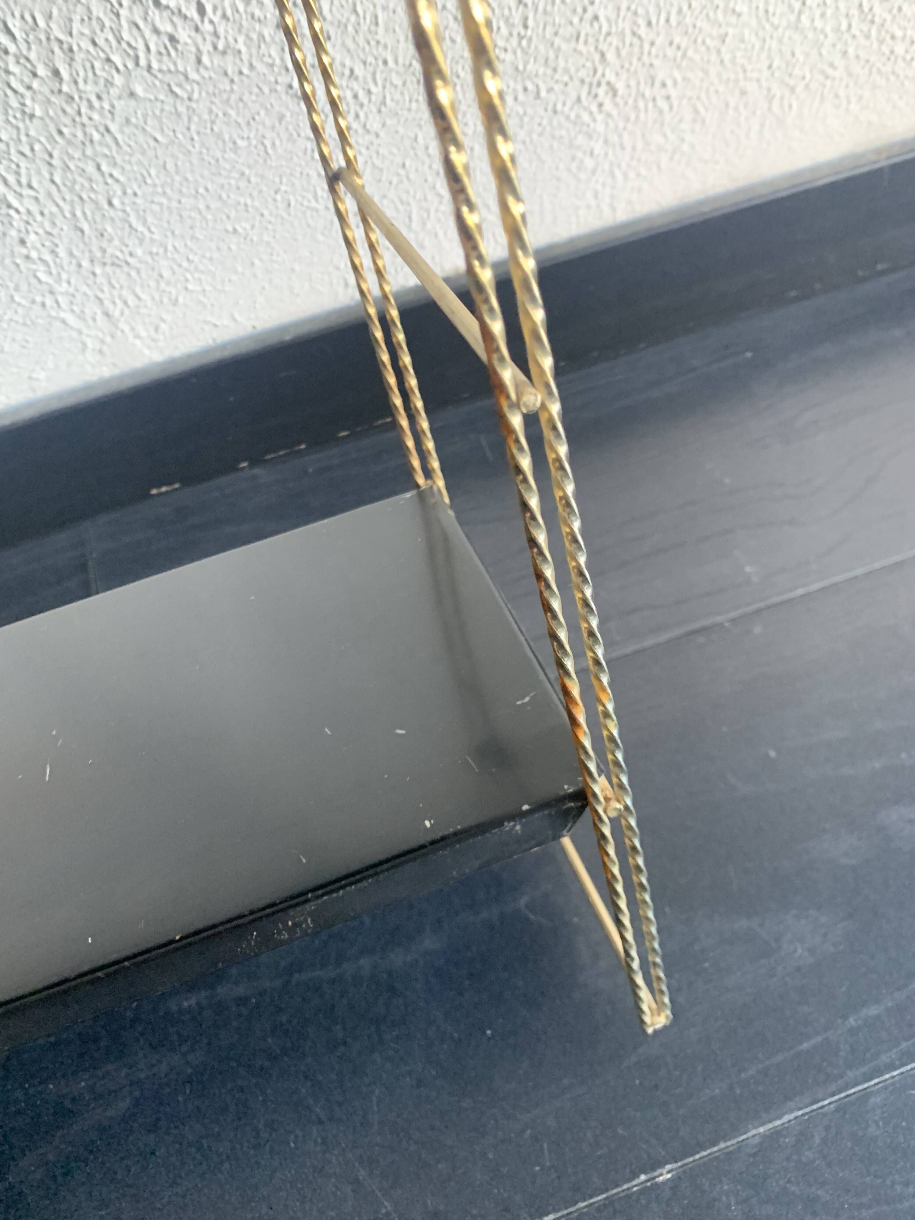 Vintage 1960 String wall shelf black and gold - 60 x 48 cm