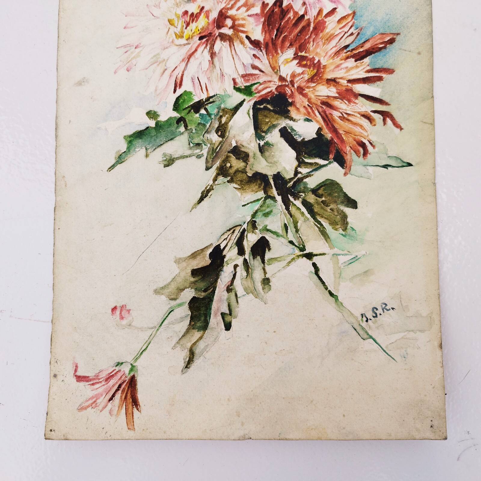 Watercolor bouquet of iris signed vintage