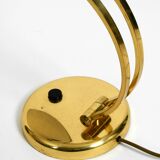 Huge 1970s brass table lamp with adjustable neck and shade from Hillebrand