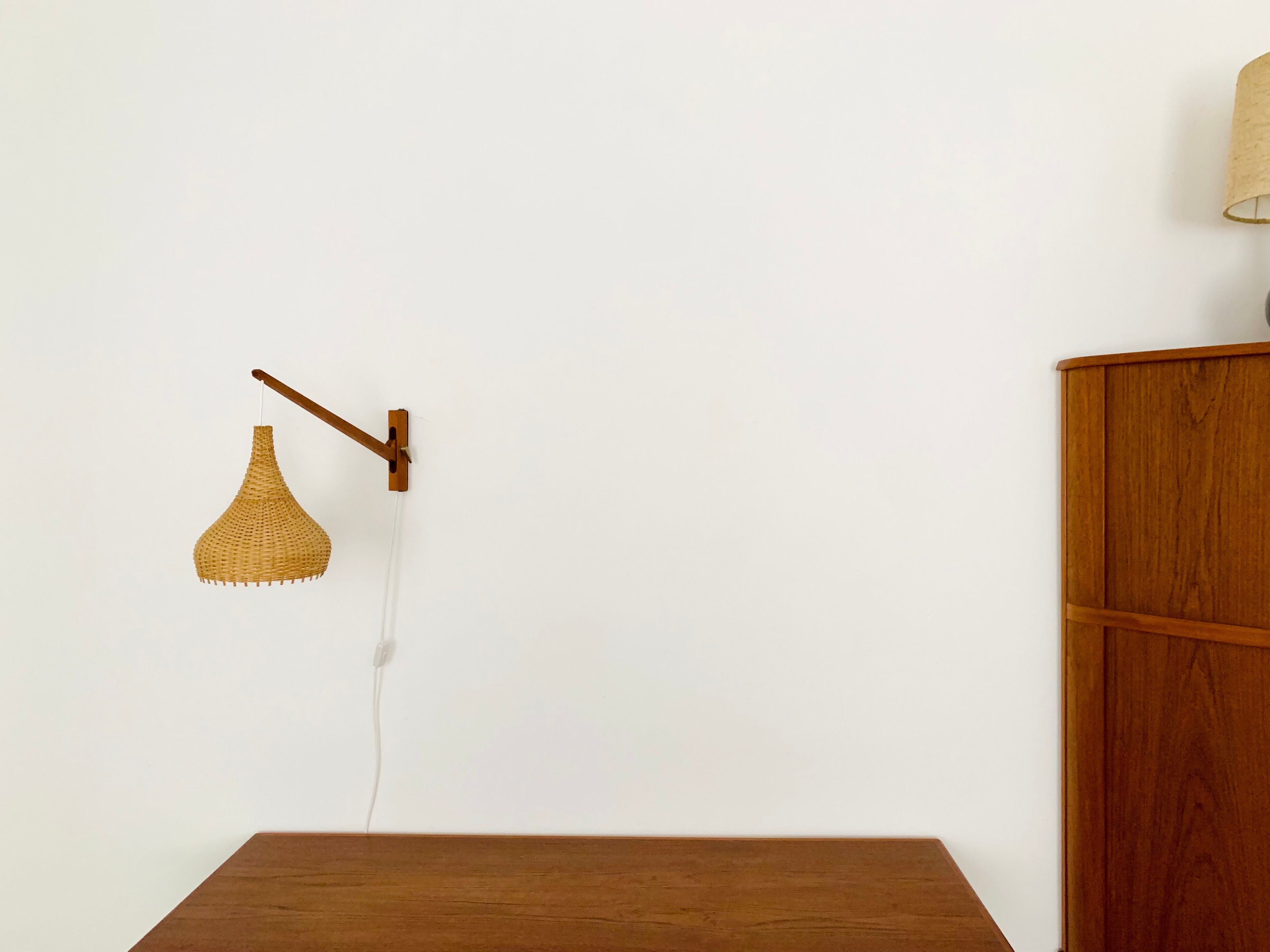 Danish Teak and Wicker Wall Lamp