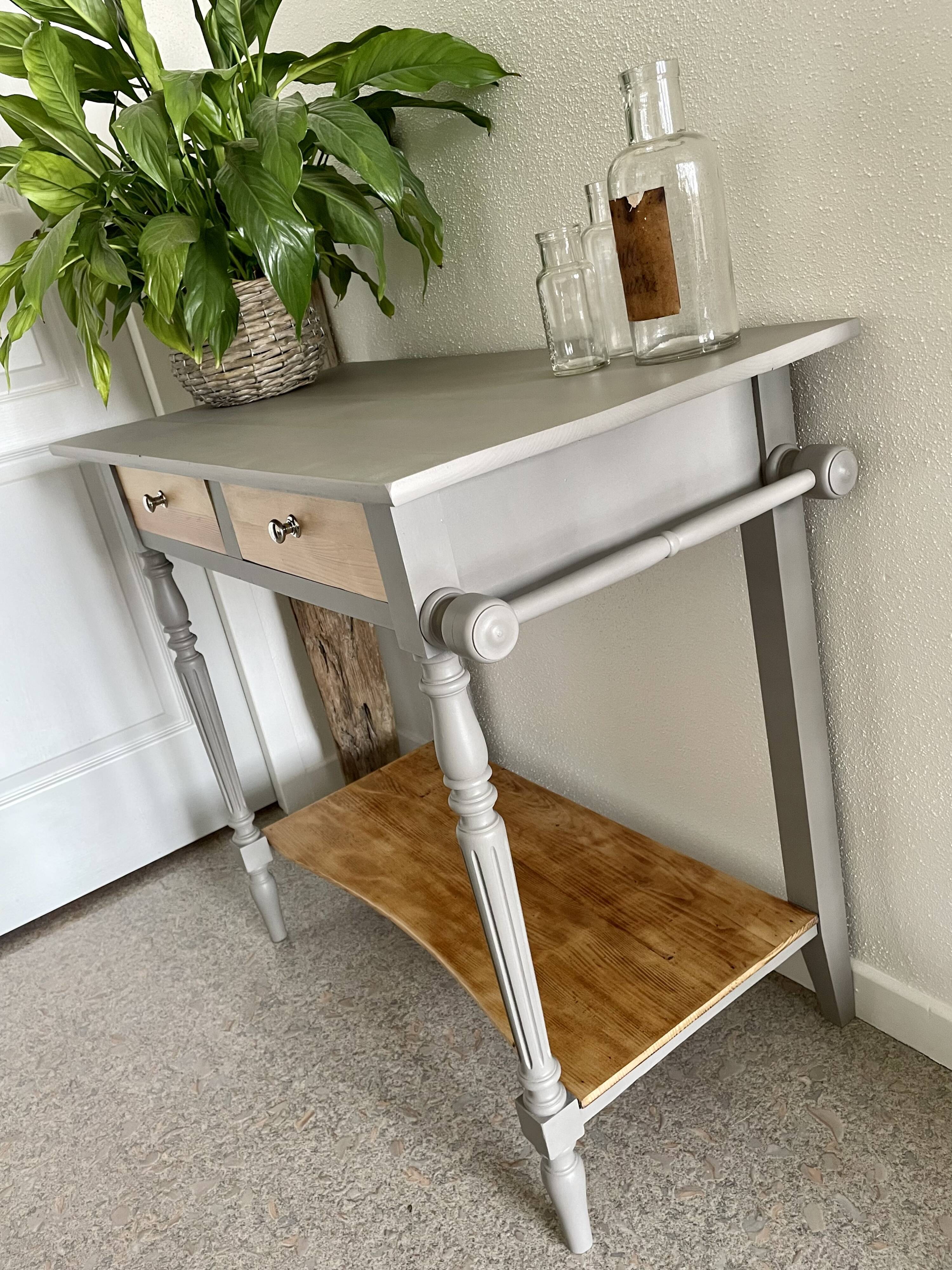Coiffeuse bois, 2 tiroirs, gris taupe