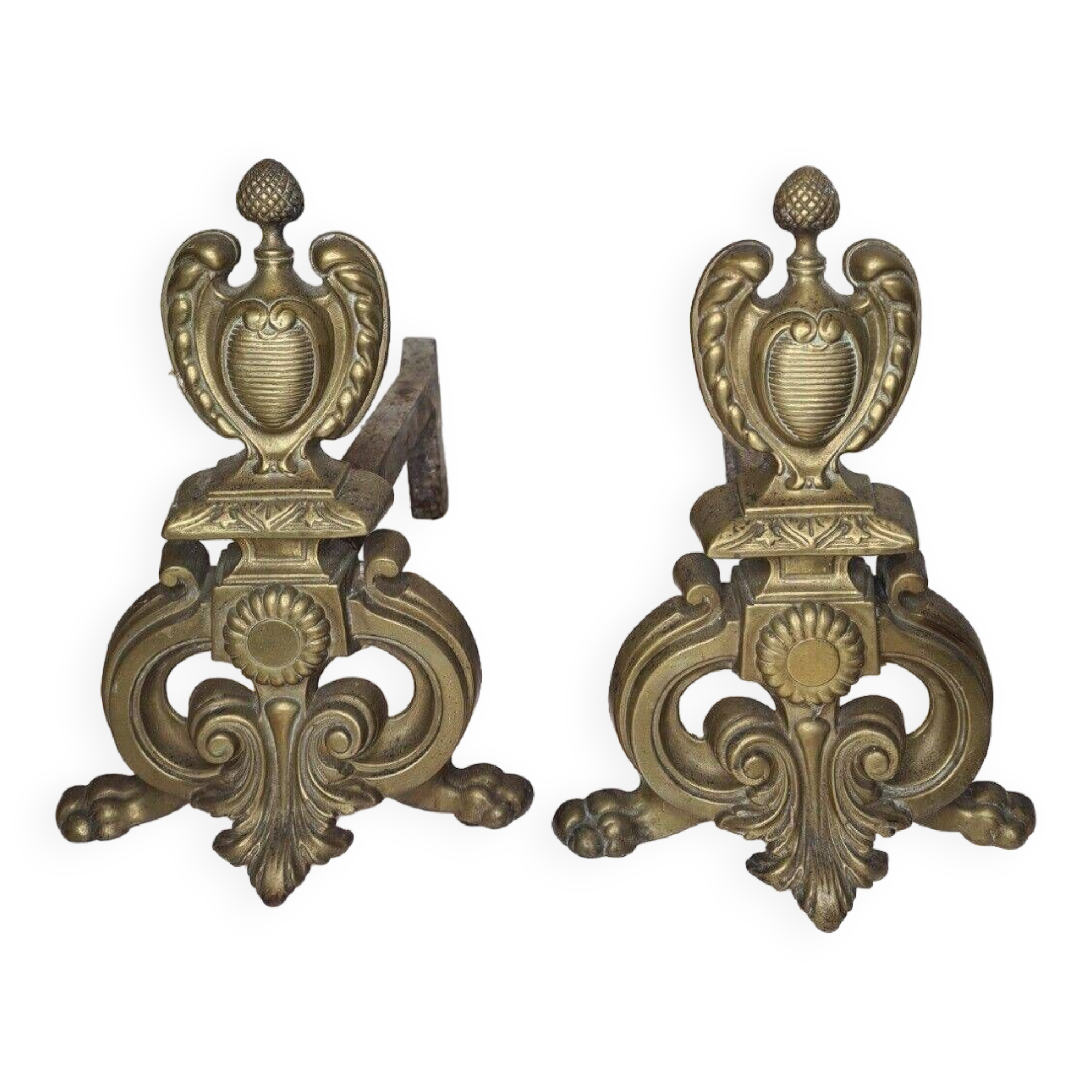 Pair of andirons for the bronze fireplace