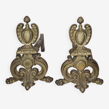 Pair of andirons for the bronze fireplace