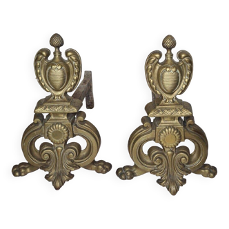 Pair of andirons for the bronze fireplace