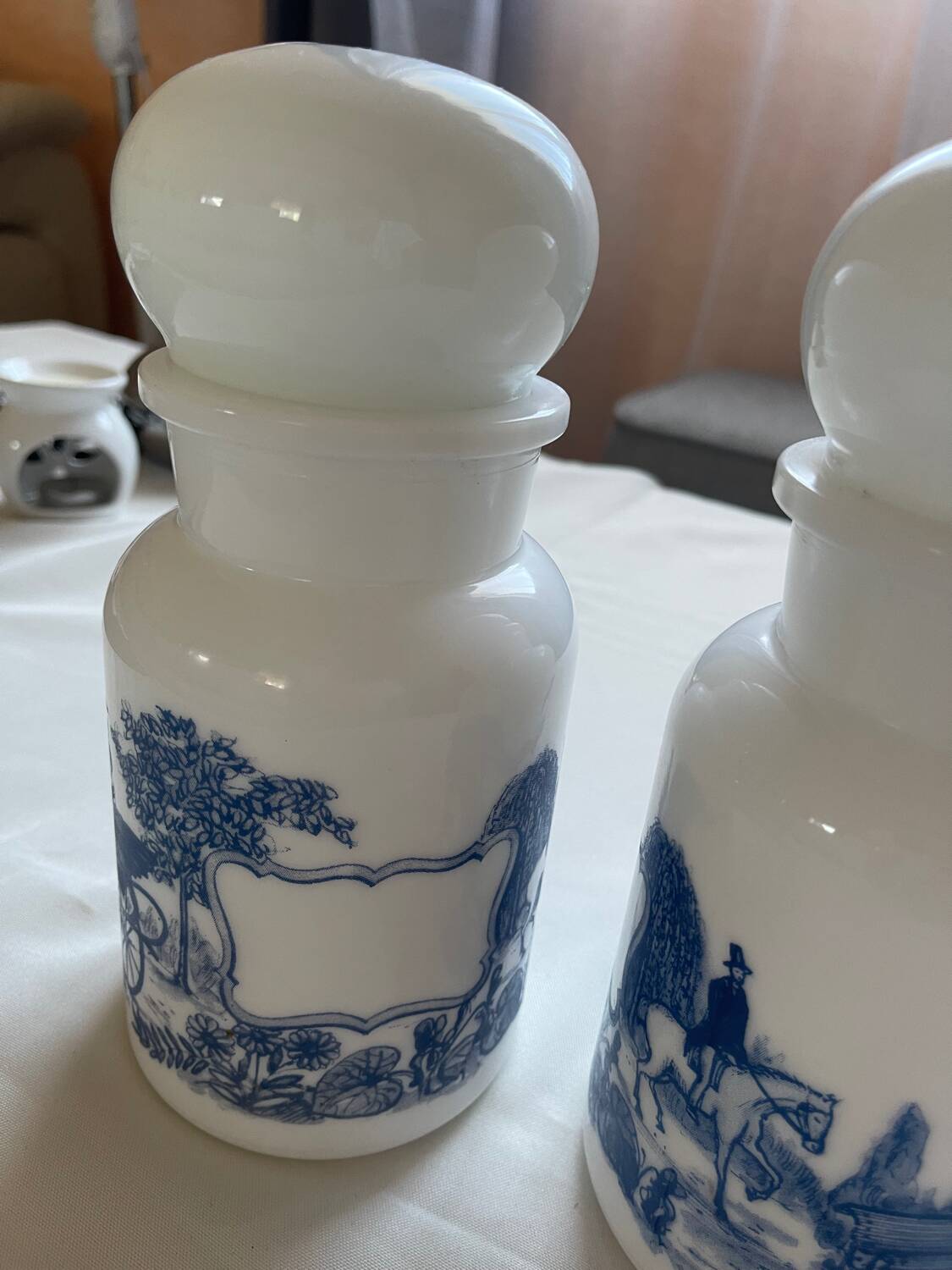 Set of two large opaline apothecary jars