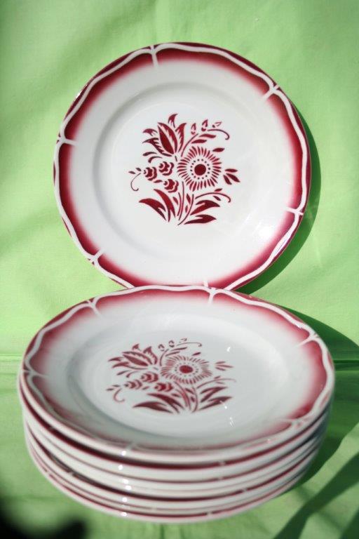 SET of 8 plates dessert Sarreguemines Digoin red flowers