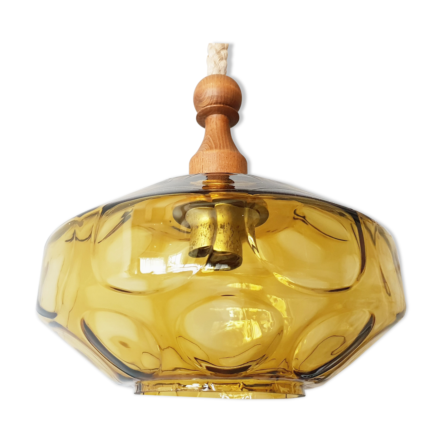 Vintage hanging in rope gilded glass and teak