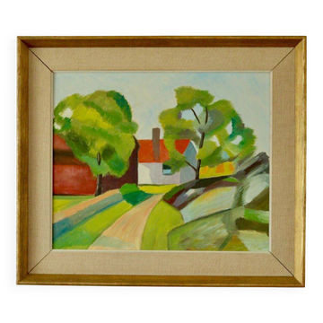 Framed oil on panel "Kopia" by TW, Sweden mid 20th century.