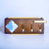 Art Deco wall-mounted coat rack with beveled mirror and 3 hooks