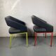 Pair of metal and leather armchairs / Green & Red