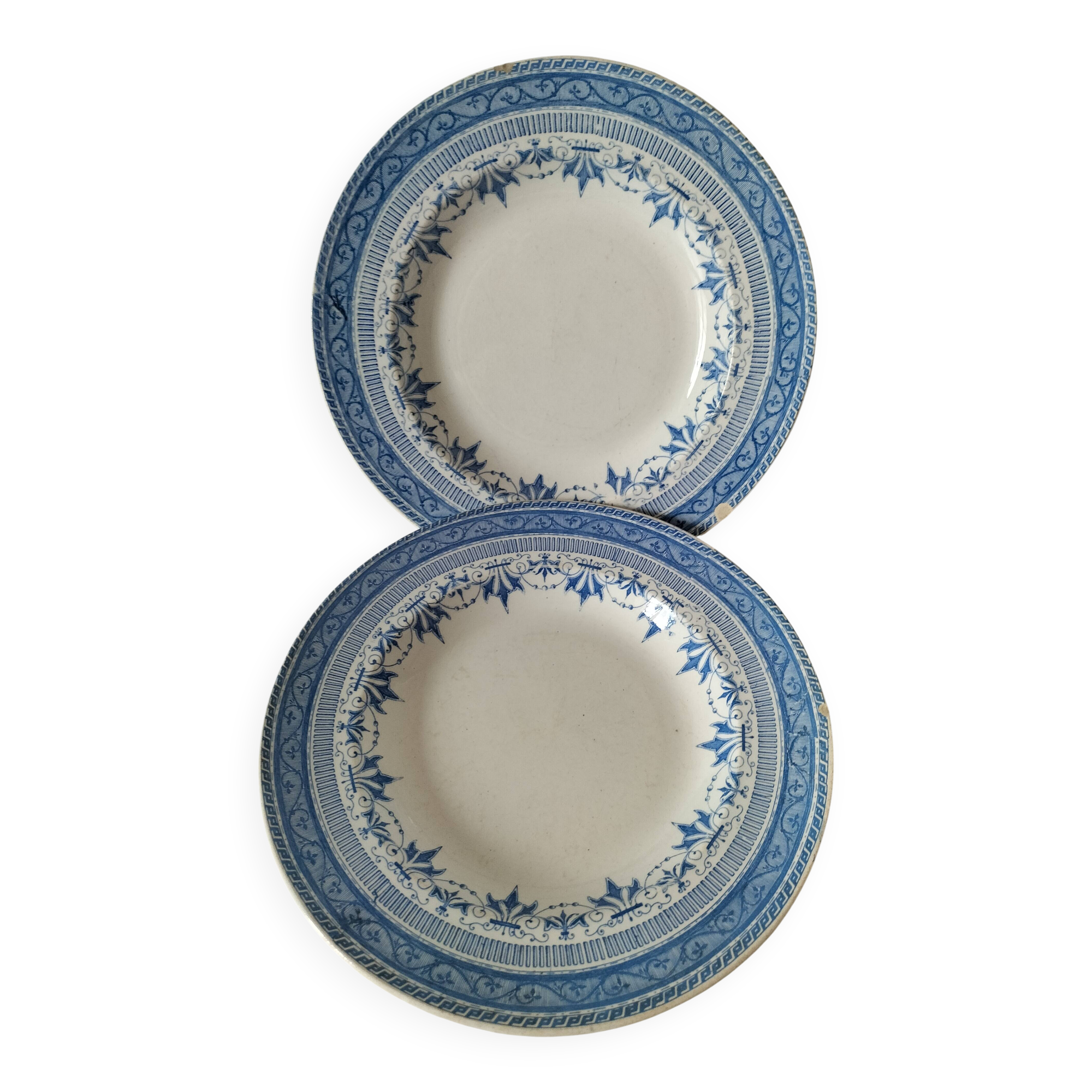 Pair of old Boulenger Choisy-le-Roi soup plates – Gallic decor