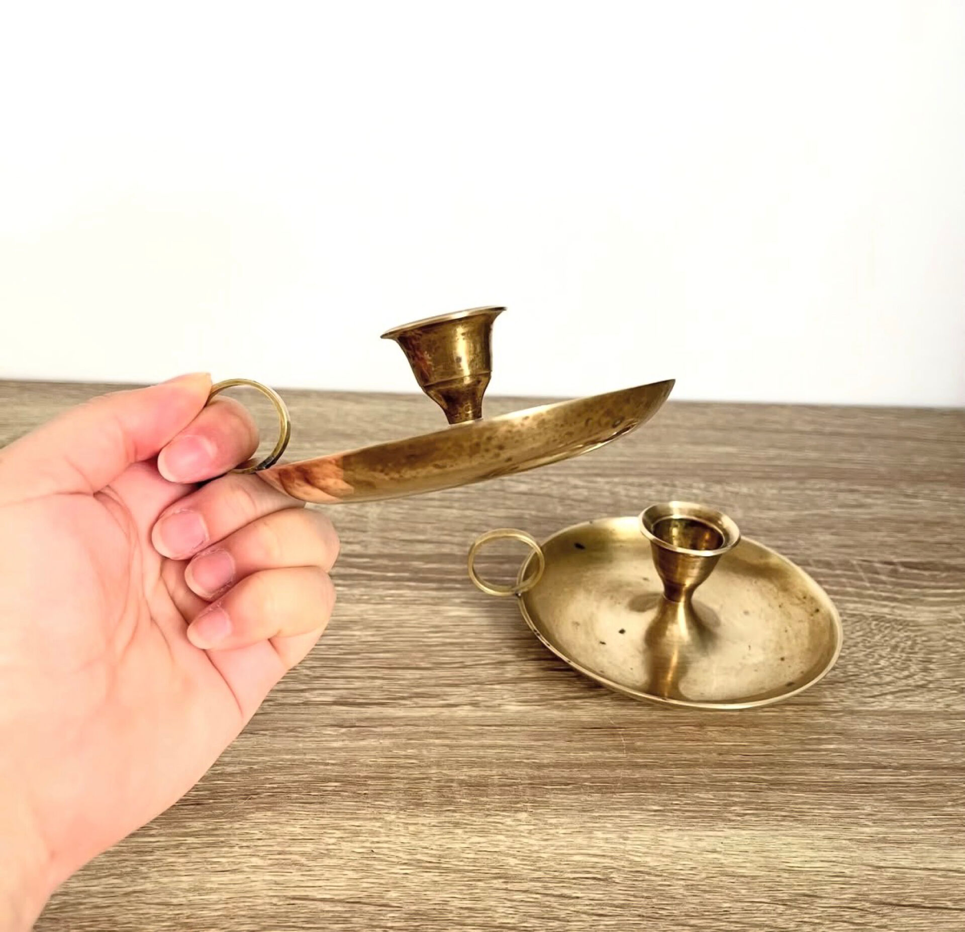 Paire bougeoirs laiton vintage