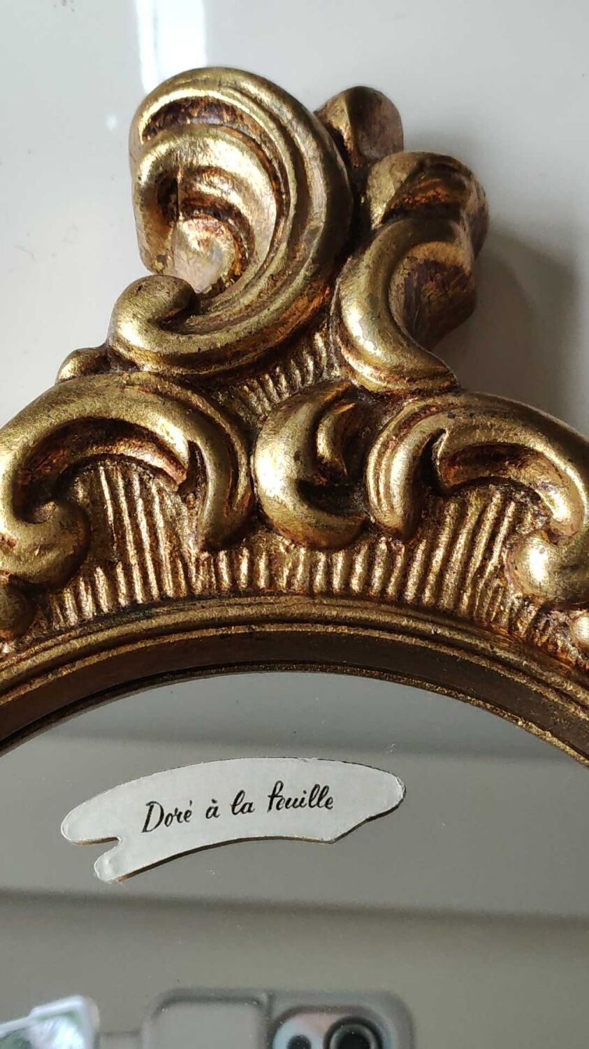 Mirror Rocaille style gilded with gold leaf 42 x 26 cm