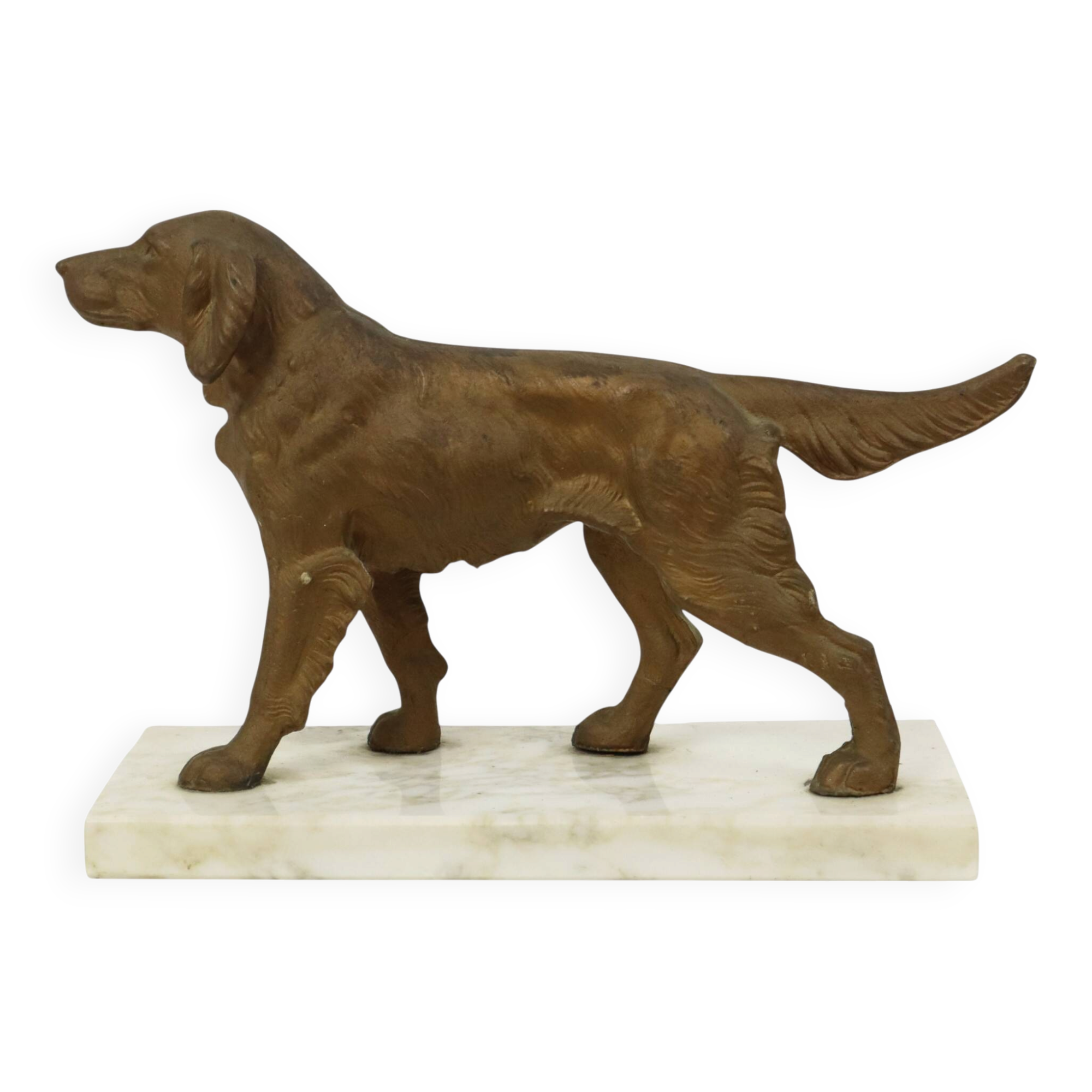 Art Deco Dog on Marble Base, Gold-colored Zamak