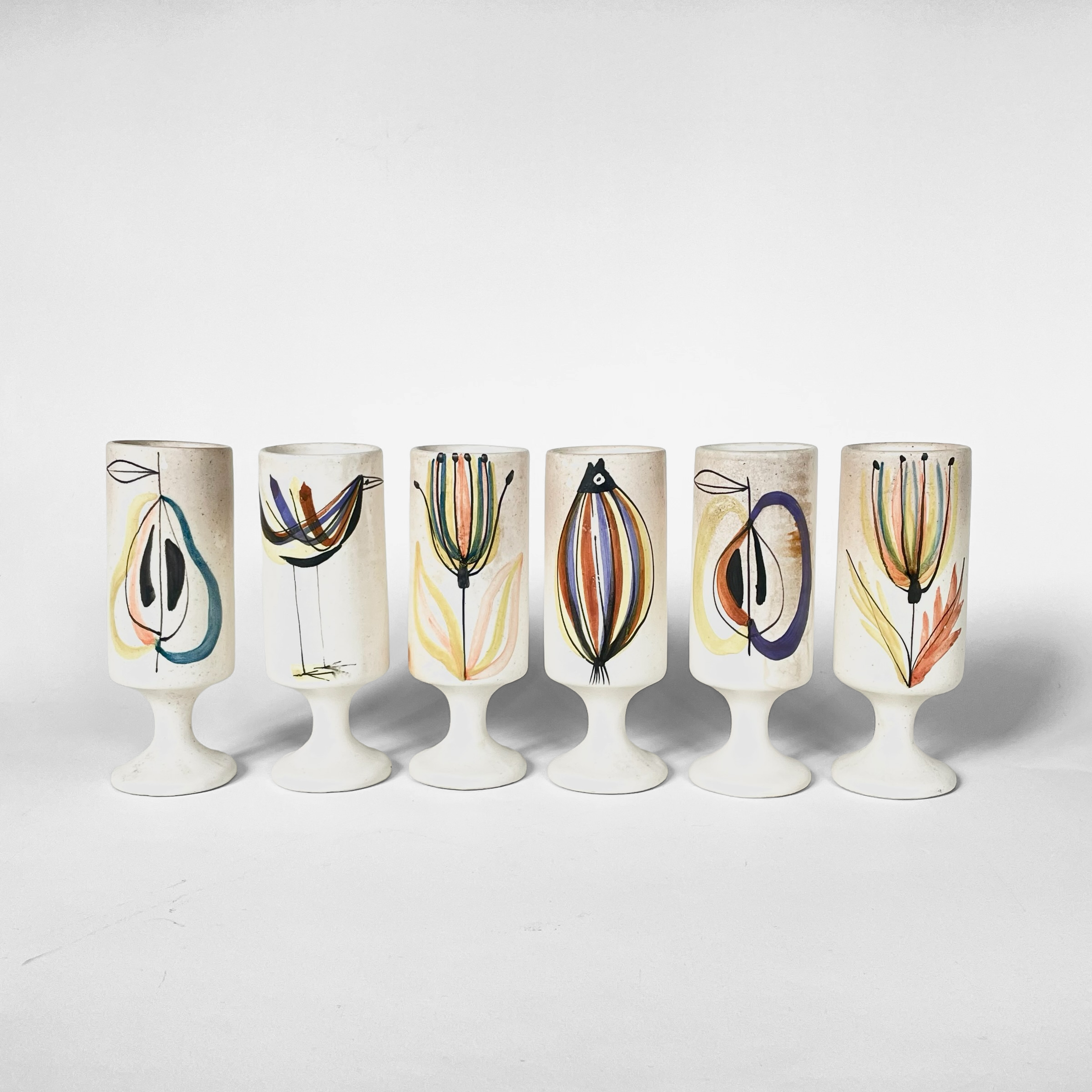 6 ceramic mazagrans by Roger Capron, 1950, Vallauris