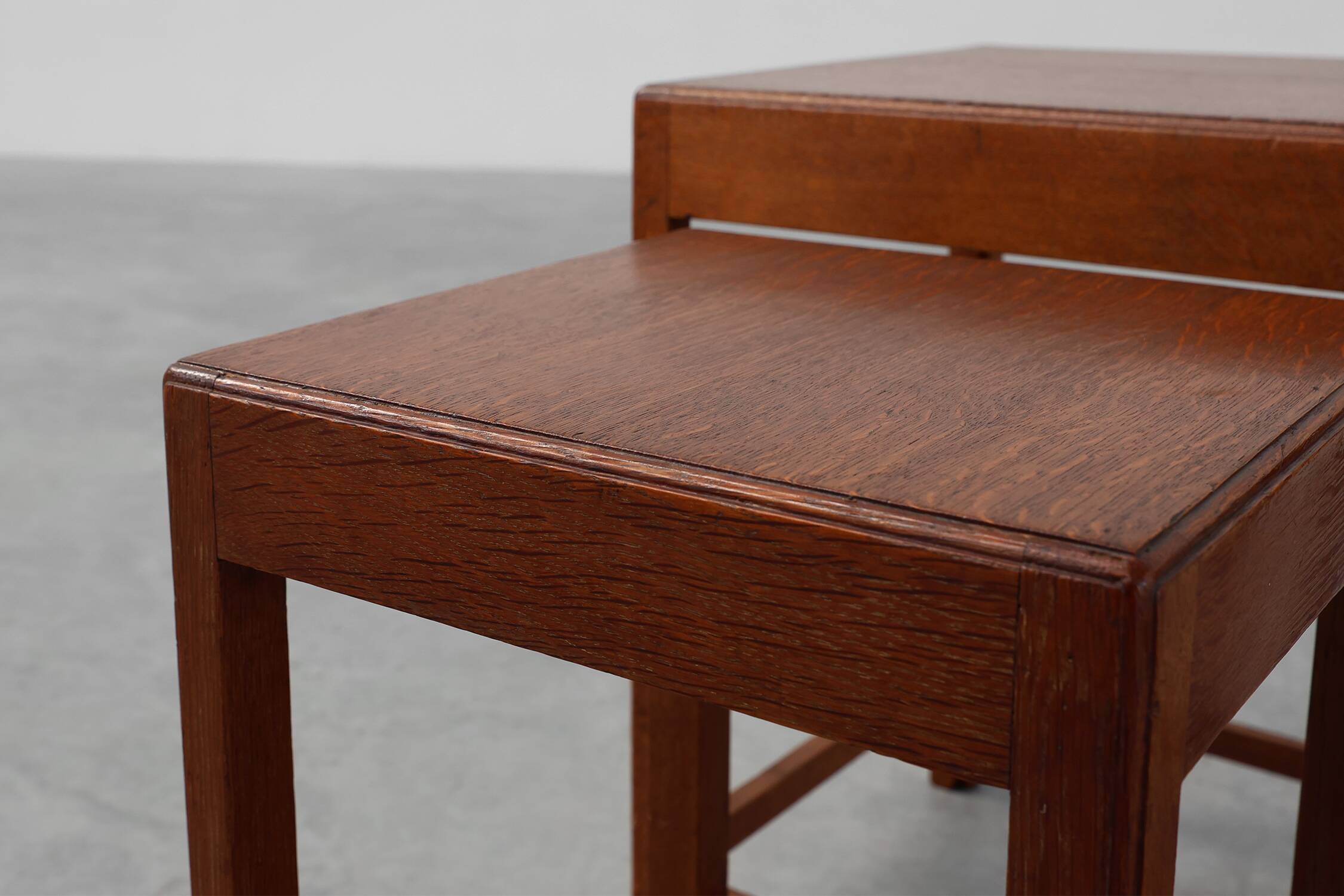 Set of 3 oak wood stacking tables in Art Deco style, France ca. 1925
