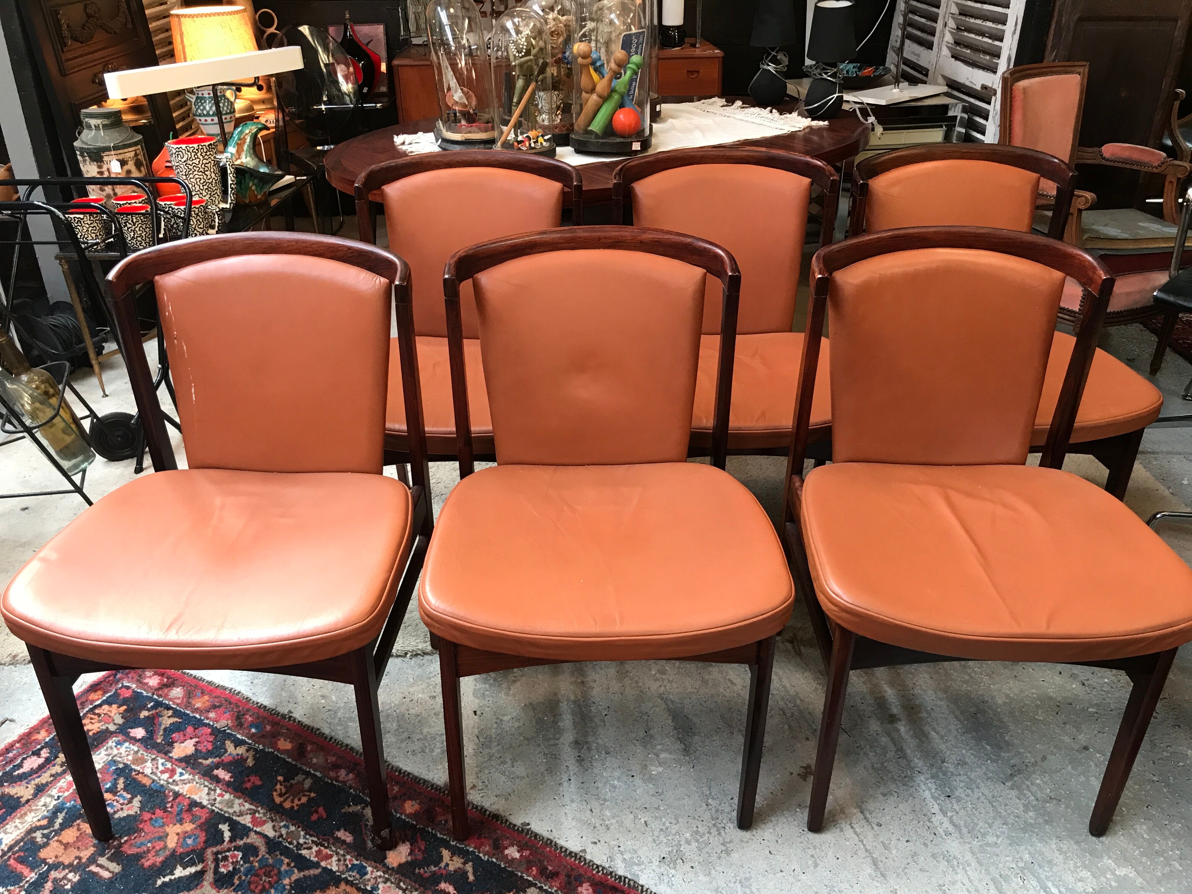 6 Dyrlund rosewood leather chairs