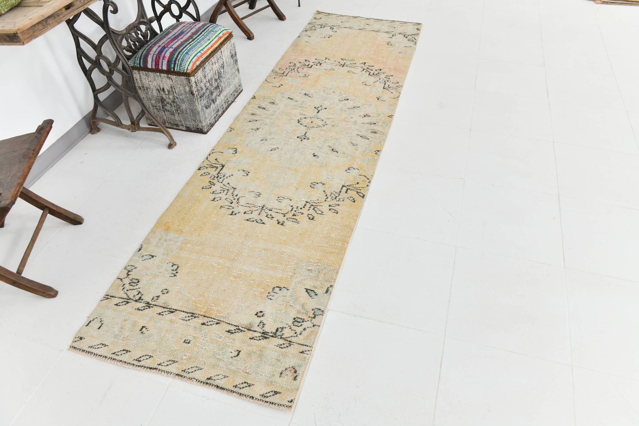 3x9 Beige & Yellow Turkish Vintage Runner Rug, 80x281Cm SK 23538