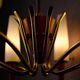Scandinavian mid-century chandelier, teak, brass, opaline glass, 8 arms, 1950-1960.
