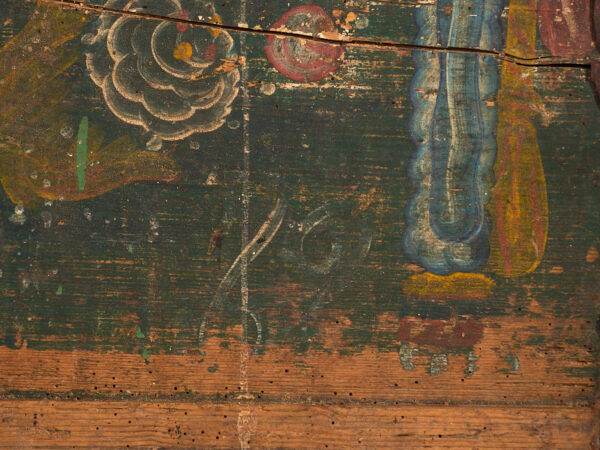 Antique hand-painted trunk with floral motifs (year 1869) #98