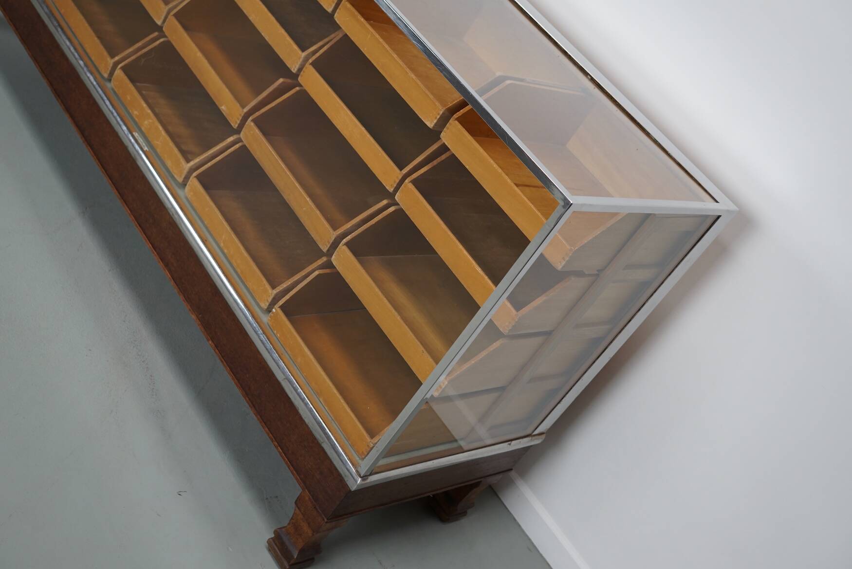 Vintage British maple & oak haberdashery cabinet or shop counter, 1930s