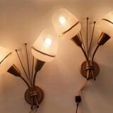 Pair of Arlus gold globe tulip wall lights from the 60s