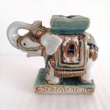 Elephant statue Polychrome ceramic sculpture signed