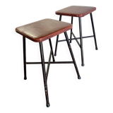 Set of 2 vintage stools with steel structure