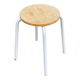 Scandinavian round stool in solid wood and white steel 1980 45cm