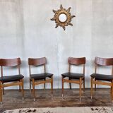 Series of 4 Scandinavian chairs in vintage teak 1960