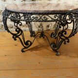 Wrought iron round coffee table and marble top