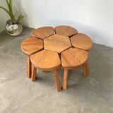 Flower coffee table set with elm tripod stools