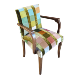 1950s bridge armchair in polychrome velvet patchwork