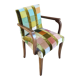 Fauteuil bridge des années 50 en patchwork de velours polychrome