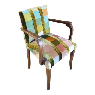 1950s bridge armchair in polychrome velvet patchwork